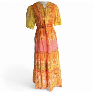 Farm Rio x Anthropologie S Short-Sleeve Tiered Midi Dress Maxi NWOT